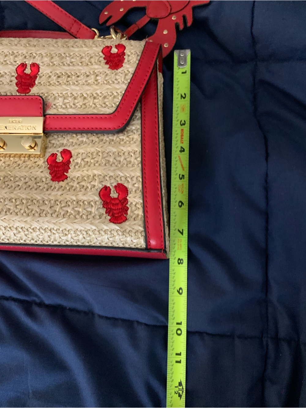 BCBGeneration Straw Satchel with Red Trim and Lobster Charm - Picture 8 of 9